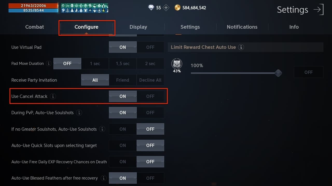 configure use cancel attack