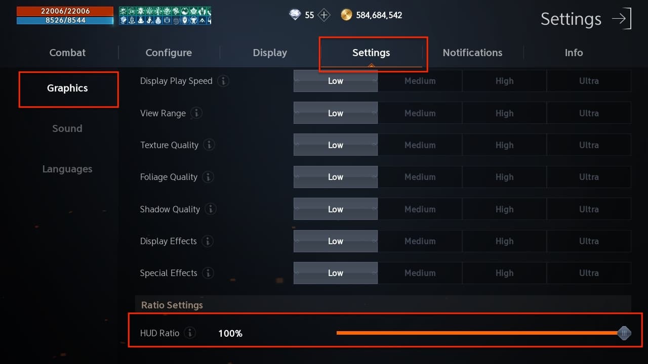 settings hud ratio